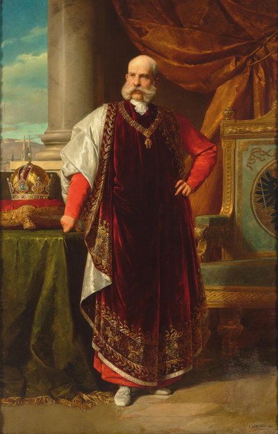 Portrett av Franz Joseph I av Østerrike som stormester i det gylne skinn, 1891. av Eduard Lebiedzki