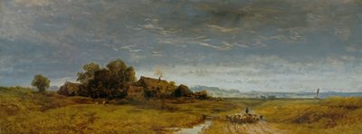 Øvre bayerske slette med en saueflokk som flytter hjem av Eduard Schleich der Ältere