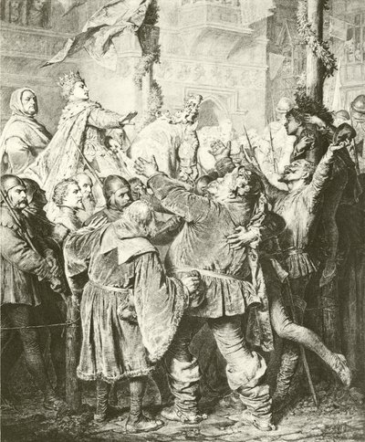 Henry V avviser Falstaff (gravyr) av Eduard von Grutzner