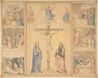 Kristus på korset med seks scener fra Kristi liv, ca. 1850. av Eduard von Steinle