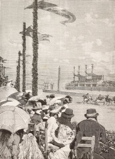 Hesteveddeløp ved Pompei-festivalene, Pompeii, Italia, gravering fra tegning av Edoardo Dalbono, fra L