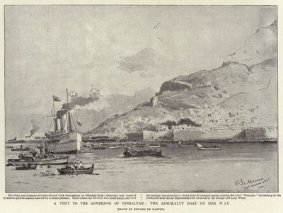 Et besøk til guvernøren i Gibraltar, Admiralitetsbåten på vei (litho) av Eduardo de Martino