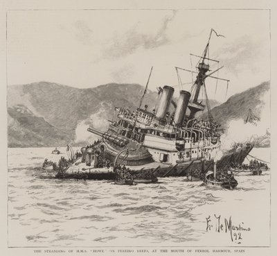 Strandingen av HMS Howe på Pereiro Reefs, ved munningen av Ferrol Harbour, Spania av Eduardo de Martino