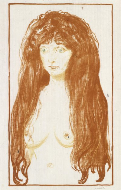 Die Sünde (Mädchen mit rotem Haar und grünen Augen) av Edvard Munch