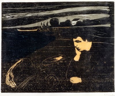 Evening, Melankoli: On the Beach (Abend, Melancholie am Strand) (tresnitt) av Edvard Munch