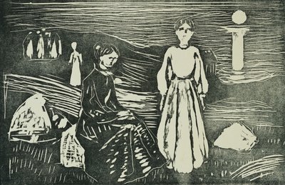 Kvinner på stranden i sommernatten (SSH. 339) av Edvard Munch