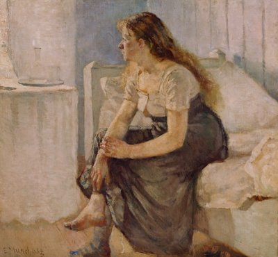 Jente som sitter på sengen av Edvard Munch