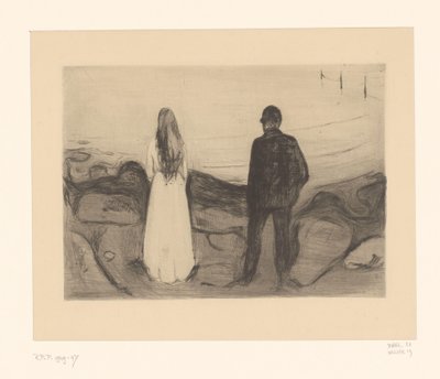 Mann og kvinne står på kysten To personer (original tittel) av Edvard Munch