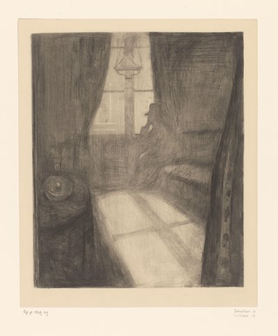 Mann i et interiør som sitter ved vinduet Måneskinn. Night in Saint-Cloud (original tittel) av Edvard Munch