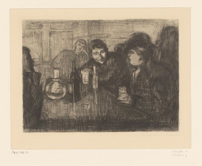 Menn rundt et bord på en kafé Kristiana (Oslo) bohemer I (original tittel) av Edvard Munch