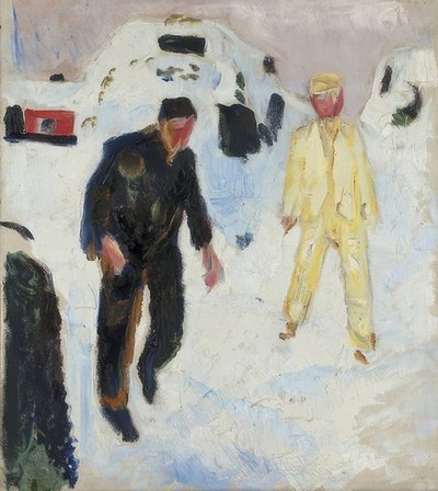 Svart og gul mann i snøen. 1910-12 av Edvard Munch