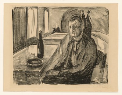 Selvportrett med vinflaske av Edvard Munch