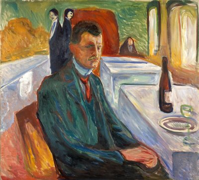 Selvportrett med en flaske vin av Edvard Munch