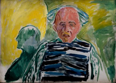Selvportrett iført en stripet genser av Edvard Munch