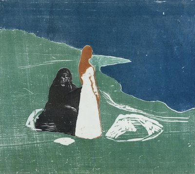 To kvinner på en strand, 1898 (fargetresnitt) av Edvard Munch