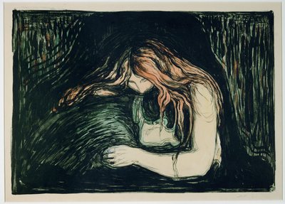 Vampyr II (håndkolorert litografi) av Edvard Munch