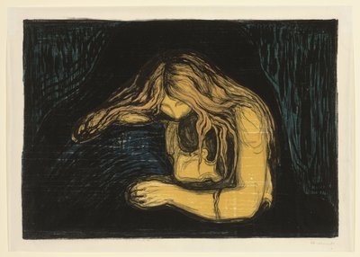 Vampyr II, ca. 1895-1902 (litografi og tresnitt i farger) av Edvard Munch