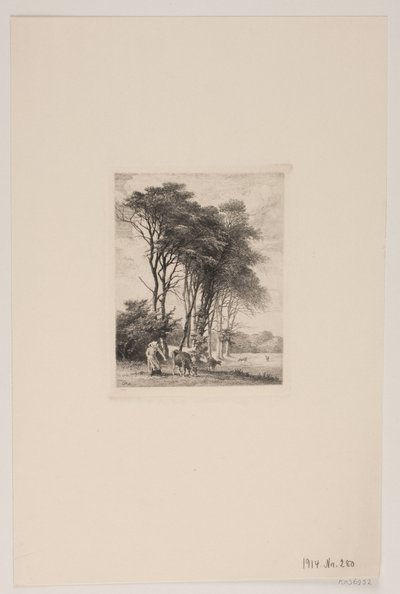 Landskap. Kyr ved en skog av Edvard Petersen
