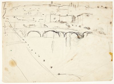 Utsikt fra et vindu ved Lungarno over elven mot Santo Spirito og San Miniato-åsene, Firenze av Edvard Weie