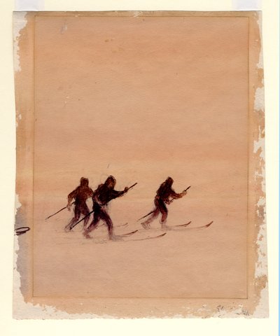 Menn på ski, 1901-04 (wc på papir) av Edward Adrian Wilson