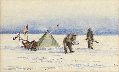 Sledefesten til White Island, februar 1902: Shackleton og Wilson lager leir, 1902 av Edward Adrian Wilson