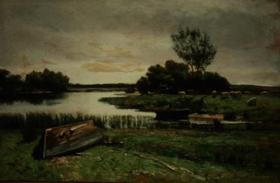 Innsjø med robåter (olje på lerret) av Edward Arthur Walton