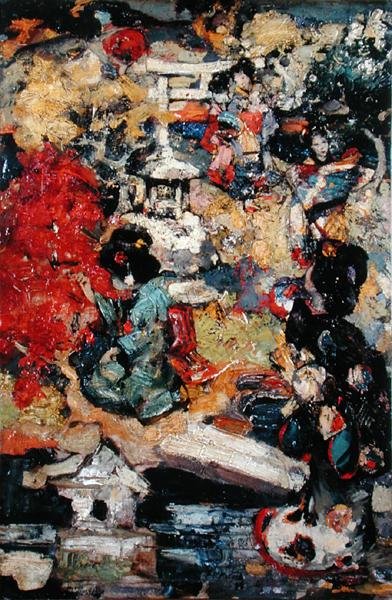 Japanske figurer i en hage av Edward Atkinson Hornel
