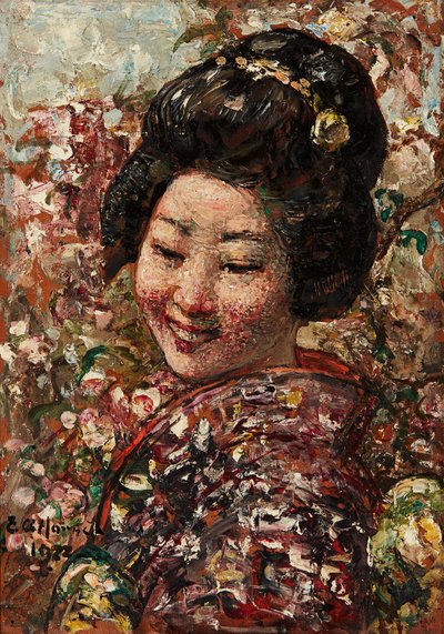 Japanese Girl (olje på panel) av Edward Atkinson Hornel
