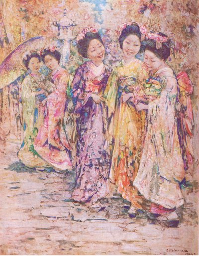 Promenaden, Kyoto, illustrasjon fra My Magazine av Edward Atkinson Hornel