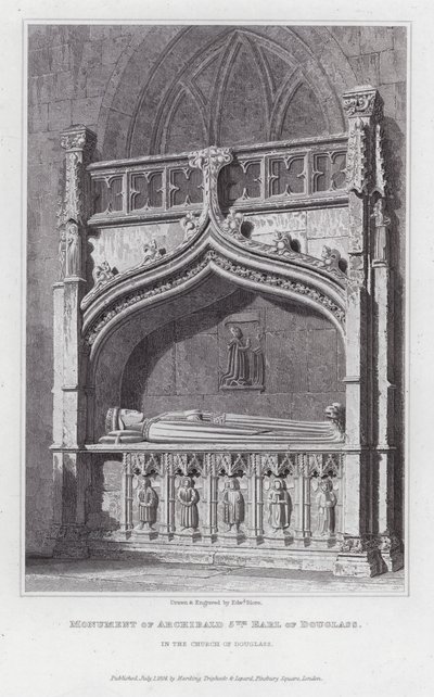 Monument of Archibald 5th Earl of Douglass, i Church of Douglass (gravering) av Edward Blore