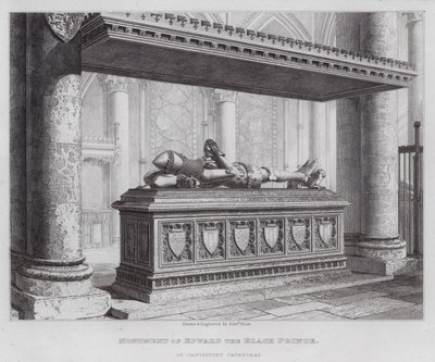 Monument til Edward den svarte prinsen, i Canterbury katedral (gravering) av Edward Blore