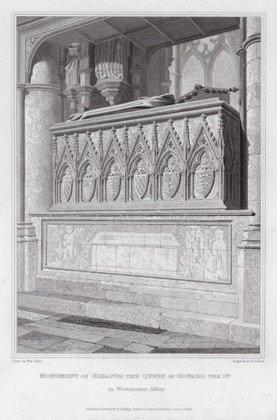Monument til Eleanor, dronningen av Edward den 1., i Westminster Abbey (gravering) av Edward Blore