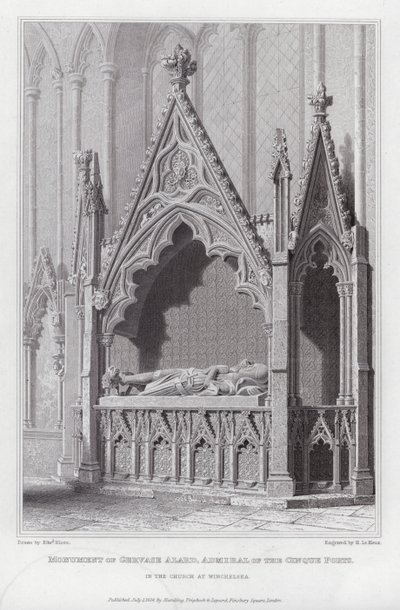 Monument til Gervase Alard, admiral av Cinque-havnene, i kirken i Winchelsea (gravering) av Edward Blore