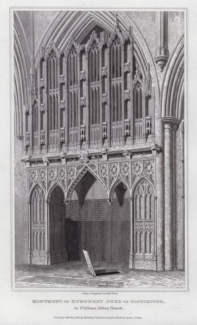 Monument til Humphrey Duke of Gloucester, i St Albans Abbey Church (gravering) av Edward Blore