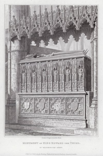 Monument til kong Edward den tredje, i Westminster Abbey (gravering) av Edward Blore