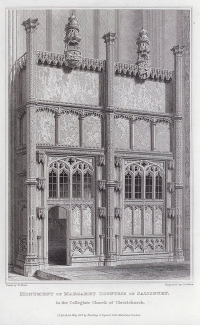 Monument til Margaret grevinne av Salisbury, i Collegiate Church of Christchurch (gravering) av Edward Blore