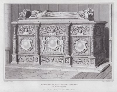 Monument til Sir Anthony Browne, i Battle Church (gravering) av Edward Blore