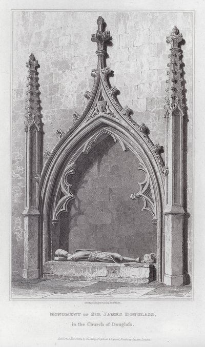 Monument til Sir James Douglass, i Church of Douglass (gravering) av Edward Blore