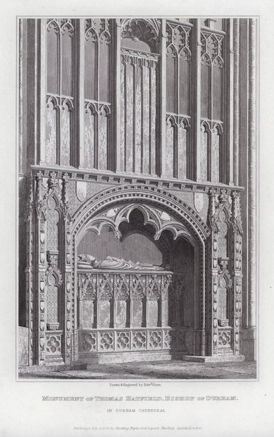Monument til Thomas Hatfield, biskop av Durham, i Durham Cathedral (gravering) av Edward Blore