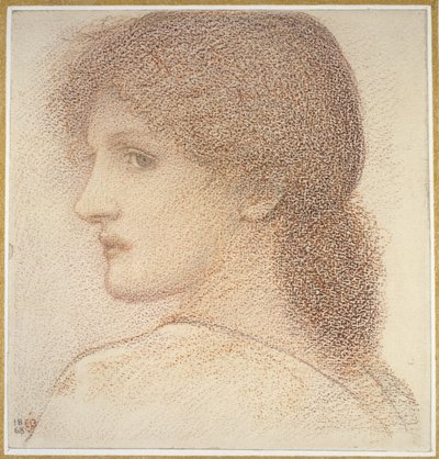 En studie av en kvinnes hode, vendt mot venstre, 1868 (rødt kritt på papir) av Edward Burne Jones