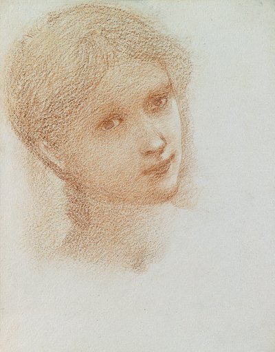 Head Study of a Girl, ca. 1865-6 (rødt kritt på papir) av Edward Burne Jones