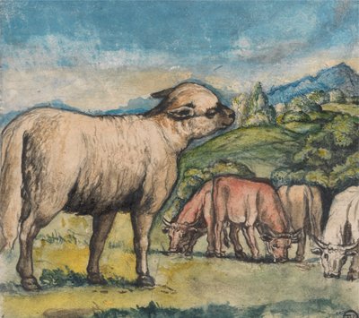Lam og okser i et pastoralt landskap av Edward Calvert