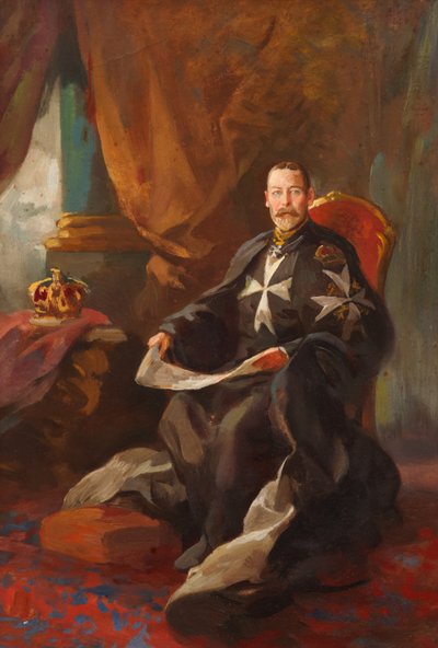 Studie for Portrait of King George V (olje om bord) av Edward Caruana Dingli