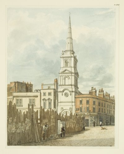Christ Church fra Exchange med stedet ryddet fra bygningen til New Council House (blyant og akvarell på papir) av Edward Cashin