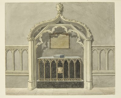 Monument til Mary Grosett i Bristol Cathedral (blyant og akvarell på papir) av Edward Cashin