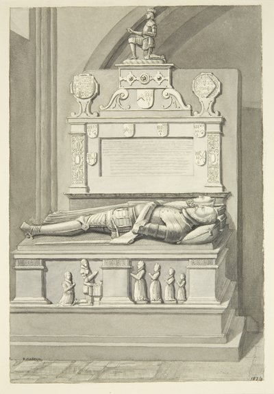 Monument til Sir Henry Newton, og Lady Newton, i Bristol Cathedral (blyant og akvarell på papir) av Edward Cashin