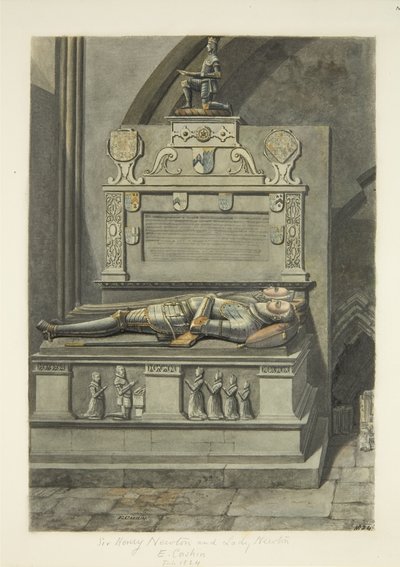 Monument til Sir Henry Newton og Lady Newton i Bristol Cathedral (blyant og akvarell på papir) av Edward Cashin