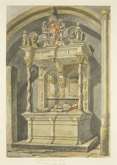 Monument til Sir John Newton, Bart., i Bristol Cathedral (blyant og akvarell på papir) av Edward Cashin