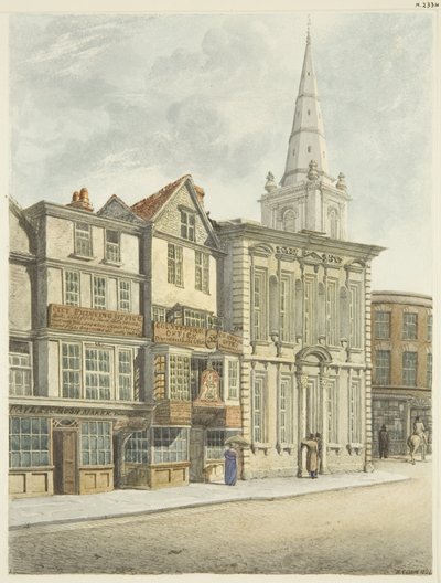 Old Council House, tatt ned 1824 (blyant og akvarell på papir) av Edward Cashin