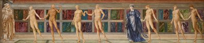 Pilegrimen i lediggangens hage - Studie av ni figurer, ca. 1874 (akvarell) av Edward Coley (studio of) Burne Jones